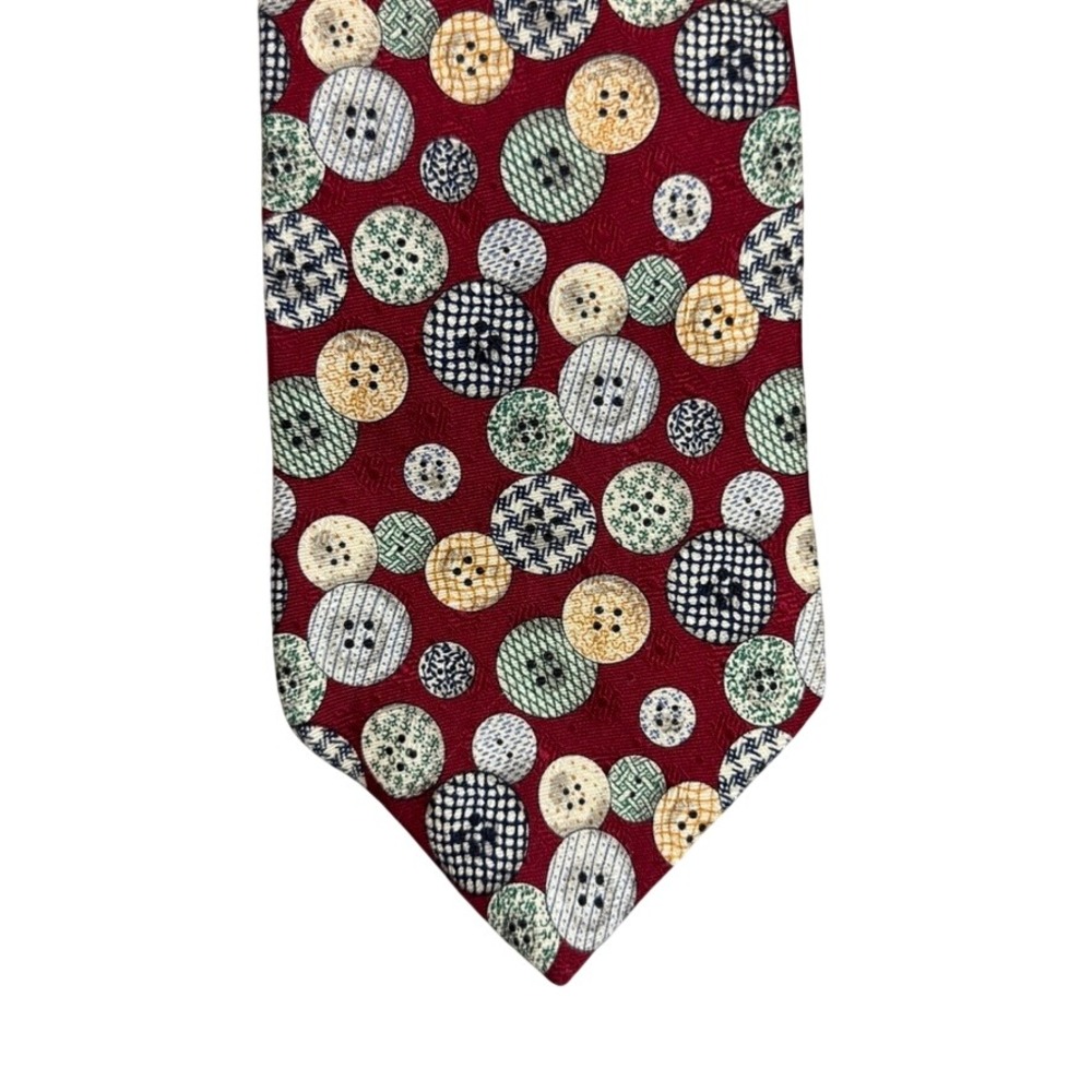 B.D. Baggies Mens X-Long Silk Tie Red Button Novelty Print Made in USA 4x60